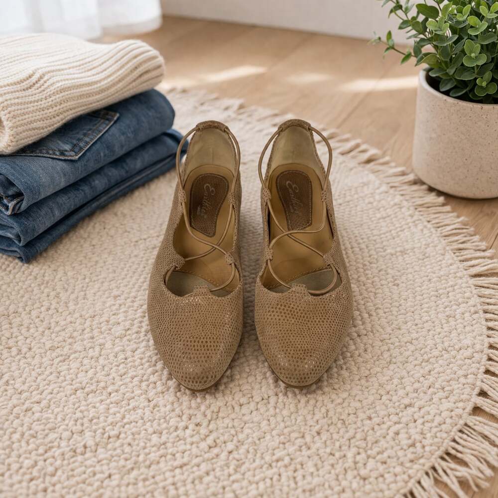 Earthies Essen Ghillie Lace Ballet Flats Nude Printed Suede Size 7.5B